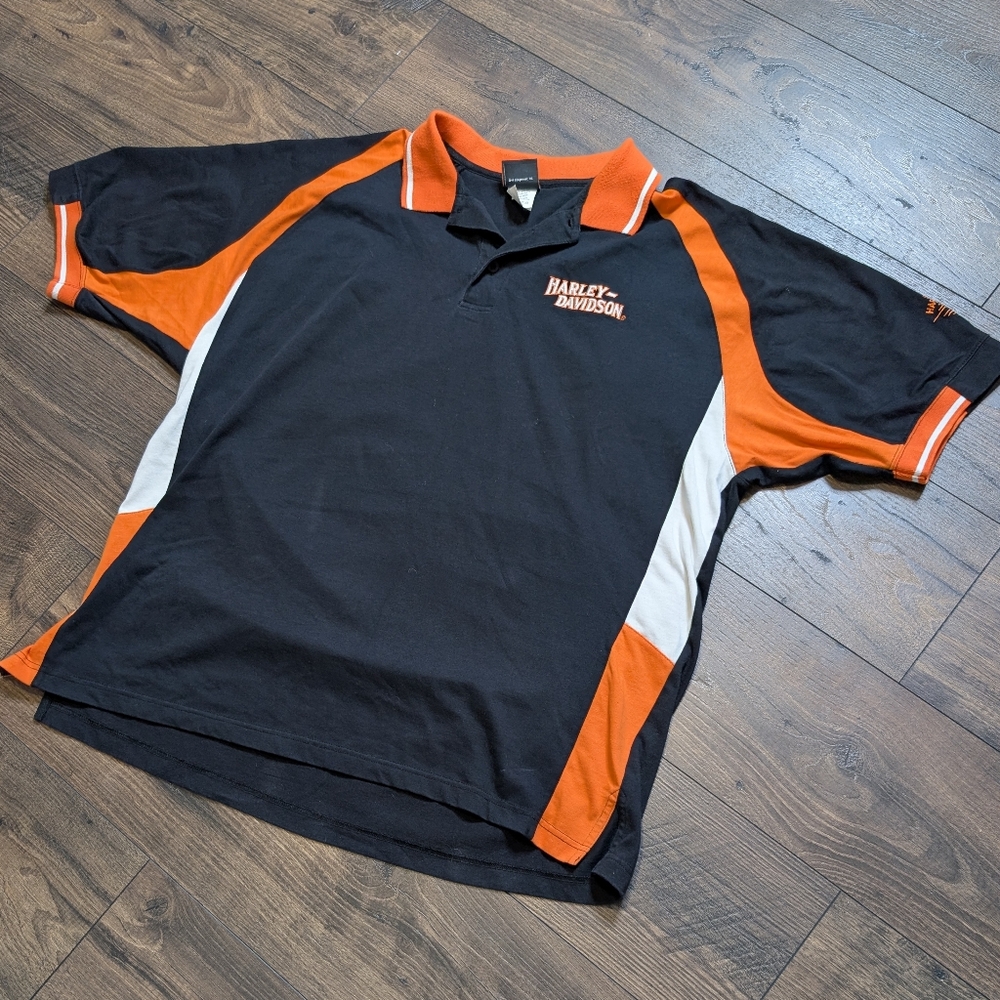 Harley-Davidson Black Orange Polo Shirt Size 2XL